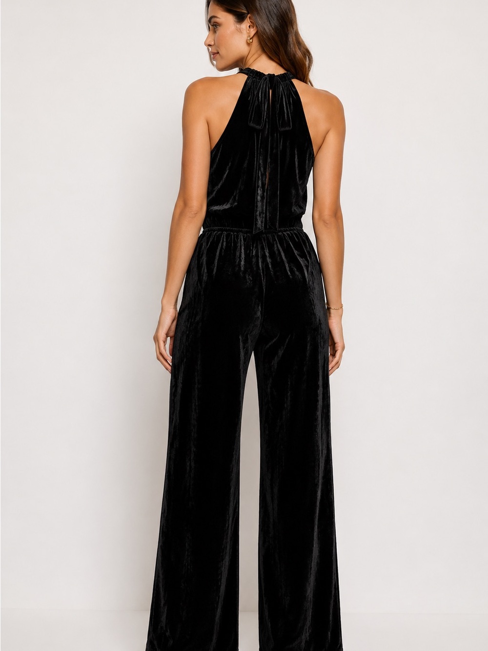 Trina Turk Black Velvet Party Halter Wide-Leg Jumpsuit SzS NWT FLAWED NO BELT - Picture 12 of 12